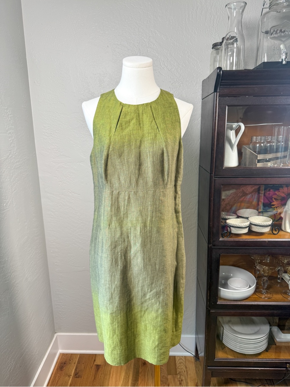 Vince Olive Green Linen Blend Sheath Dress Sleeveless Lined Size 8